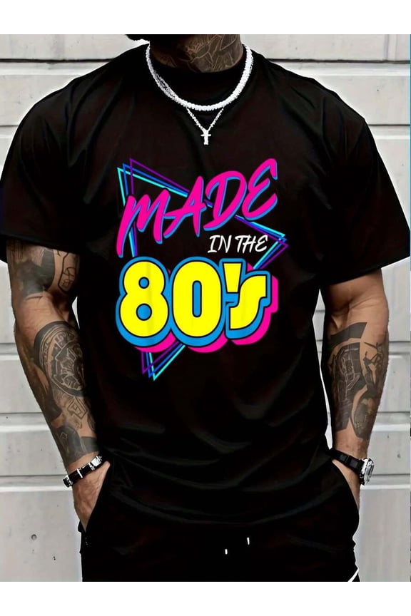Vintage 80s Neon "Made In The 80's" Print T-Shirt, Casual Nostalgic Top