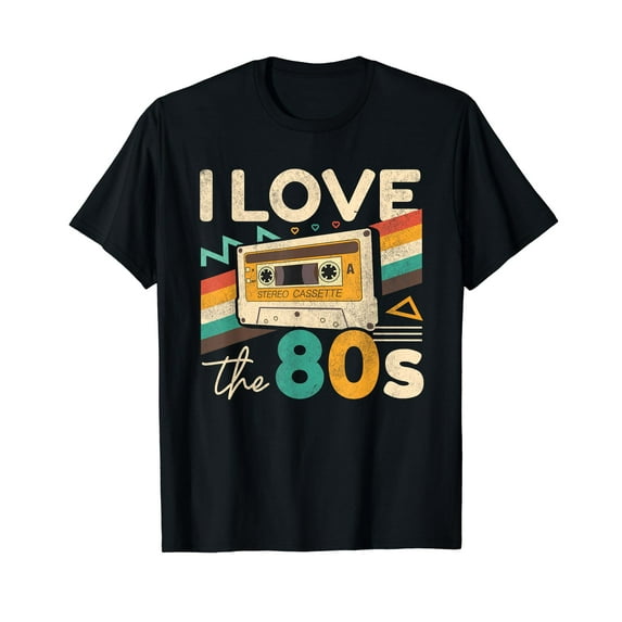 Vintage 80s Women Men I Love the 80's Cassette Party Retro T-Shirt