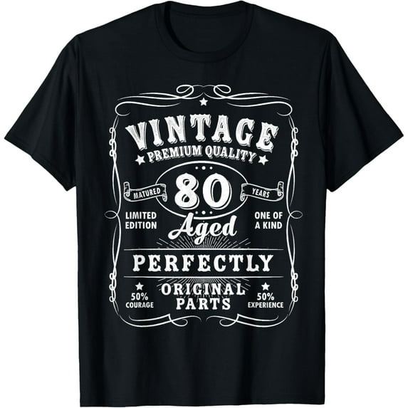 Vintage 80th Birthday Decorations Men Funny 80 Birthday T-ShirtMen and women, White Black T-shirt, size: Extra large S-4XL