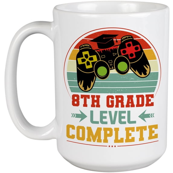 Vintage 8th Grade Level Complete, School Student Graduation, White 15oz Ceramic Mug
