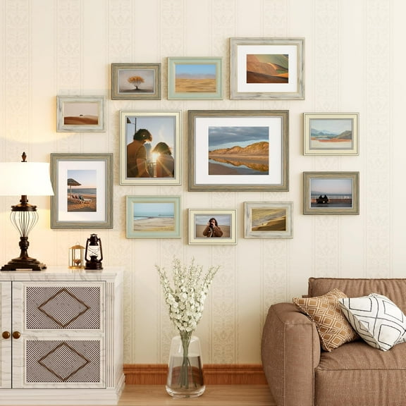 Vintage 8x10 Picture Frame Set of 4, Rustic Farmhouse Home Decor, Display 5x7 or 8x10 Photos, Multicolour