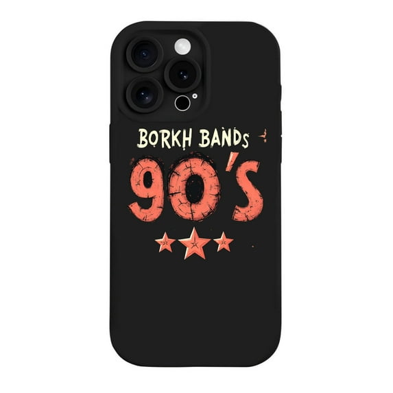 Vintage 90 ' s BORKH BANDS iPhone 15 Pro Case - Lightweight Yellowing Resistant Retro Design with Distressed Font & Colorful Stars
