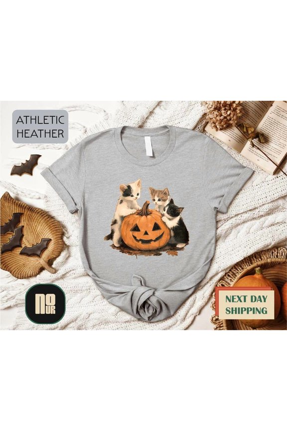 Vintage 90's Cat season Shirt, Spooky Black Cat Tee, Pumpkin Cat Fall Shirt, season Aesthetic Cat Lover T-shirt, Spooky Season Sweater