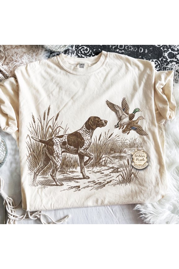 Vintage 90's Mallard Duck German Short Hair Pointer Hunting T-Shirt | Comfort Colors for Outdoor Enthusiasts