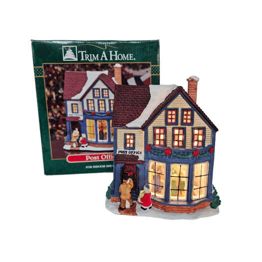 Vintage 90's Trim A Home Christmas Village POST OFFICE Porcelain Glass