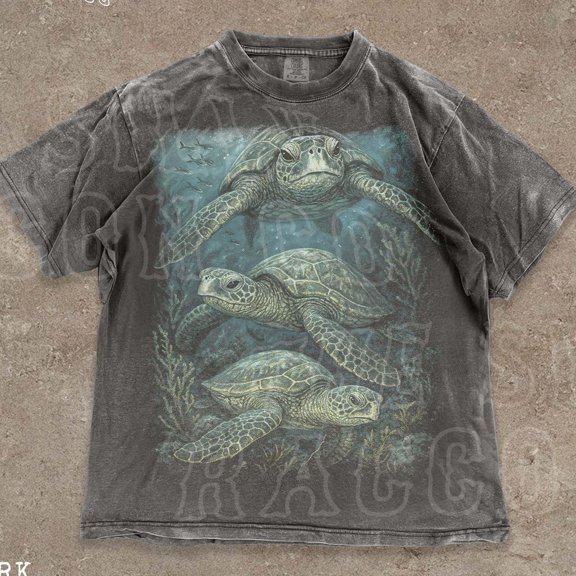 Vintage 90S Sea Turtle Graphic Tee Ditressed Shirt For Men Women DARK HEATHER Unisex S-5XL Hot Trending Shirt, Vintage Birthday Gift