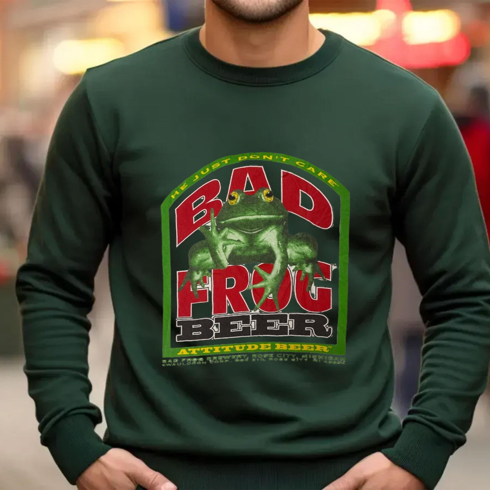 Vintage 90s Bad Frog Beer Sweatshirt LIMITED EDITION 11 COLOR OPTIONS NEW INSTOCK Walmart