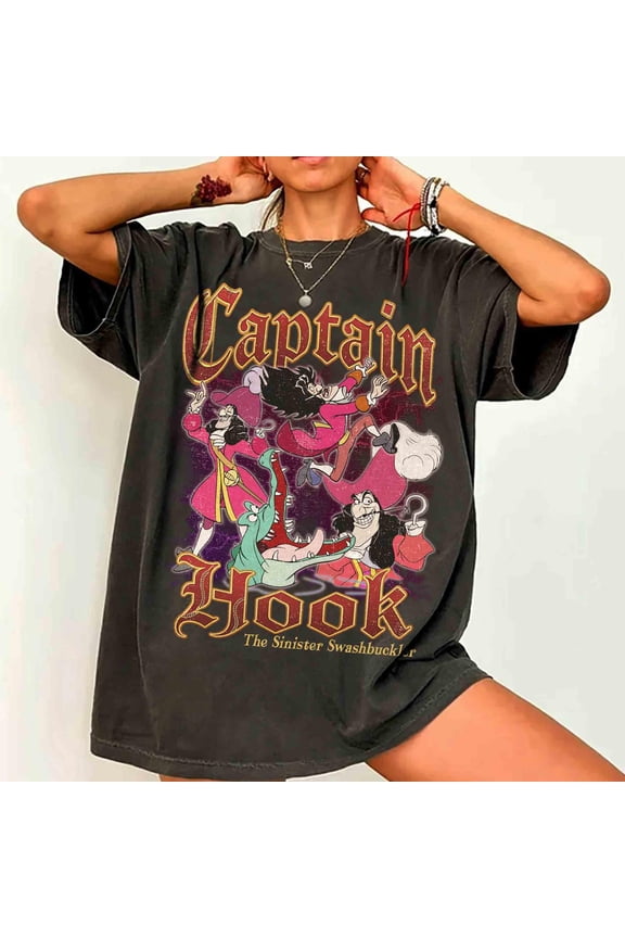 Vintage 90s Bootleg Disney Villains Captain Hook Shirt, Disney Peter Pan Matching Tee, Girl Trip Outfits, WDW Family Vacation 2026 Shirt