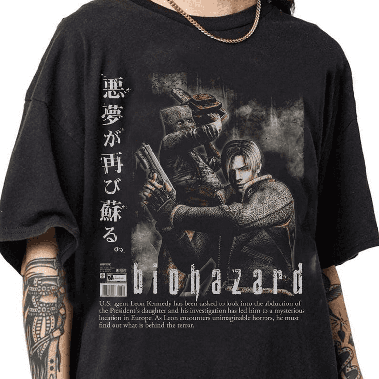 90s RESIDENT EVIL バイオハザード　Tシャツ レア　XL 黒 Vintage 90s Bootleg Style Biohazard Resident Evil T-Shirt, Leon