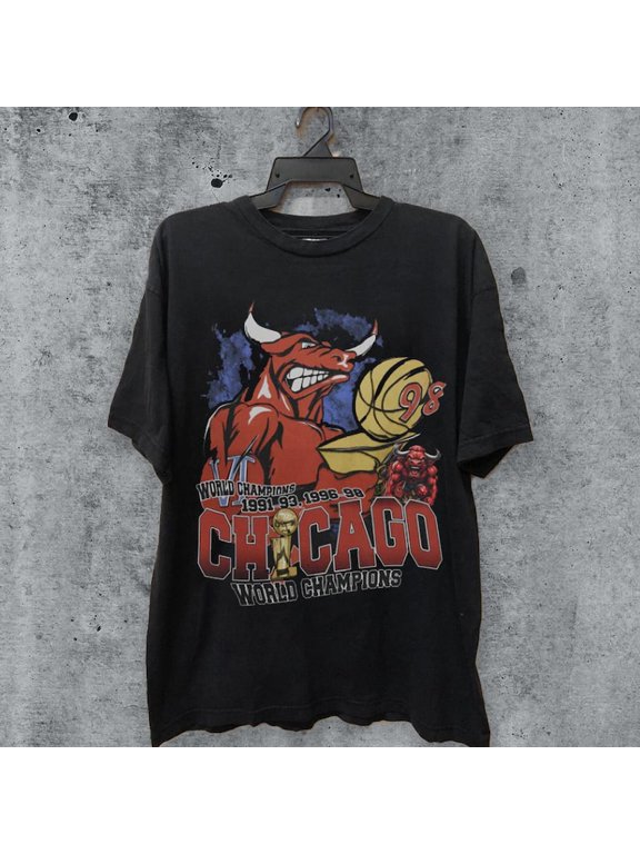 Vintage 90s CHICAGOO BULLS 6-TIME Champions Shirt, Retro Classic Graphic Tee Bootleg Bestseller Unisex Sport Gift