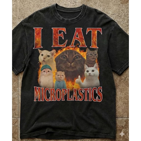 Vintage 90s Cat Meme T-Shirt - I Eat Microplastics