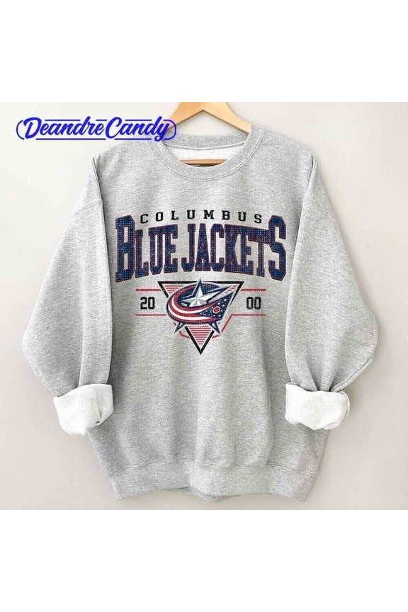 Vintage 90s Columbus Hockey Shirt, Crewneck Blue Jacket Sweatshirt, Jersey Hockey Gift For Christmas ,Sport Grey Color,Size L