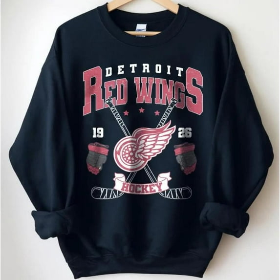 Vintage 90s Detroit Hockey Sweatshirt, Red Wings Hockey Fan Shirt, Retro Detroit Ice Hockey Tee ,Black Color,Size M