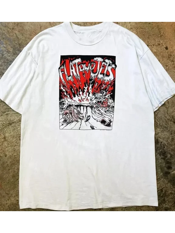 Vintage 90s Flat Duo Jets Short Sleeve White All Size S-5XL T-Shirt AE128