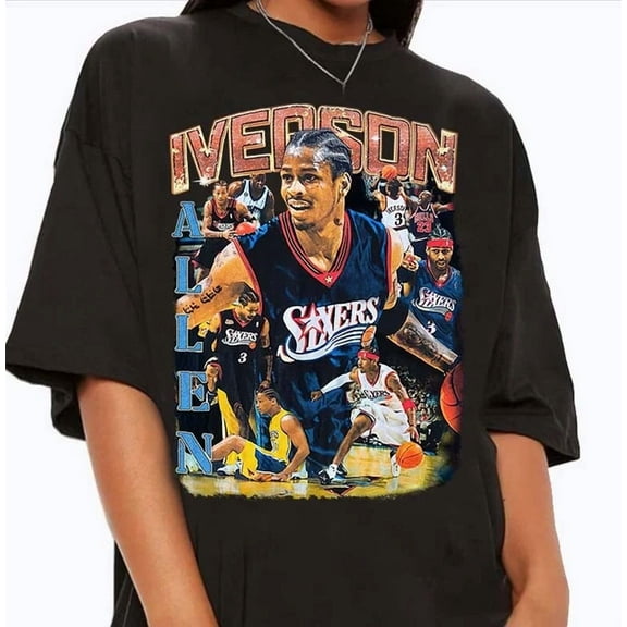 Vintage 90s Graphic Style Allen Iverson TShirt - Retro American Basketball ,Black Color,Size XL