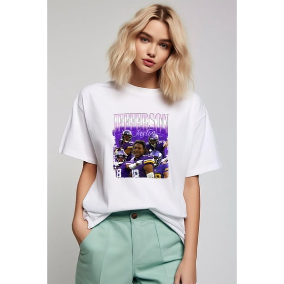Vintage 90s Graphic Style Justin Jefferson Football T-Shirt, for men & women, up to size 5XL.