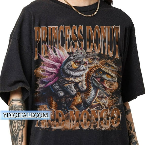 Vintage 90s Graphic Style Princess Donut and Mongo T-shirt, Dungeon Crawler Carl Gifts For Man and Women Unisex T-shirt ,Black Color,Size L