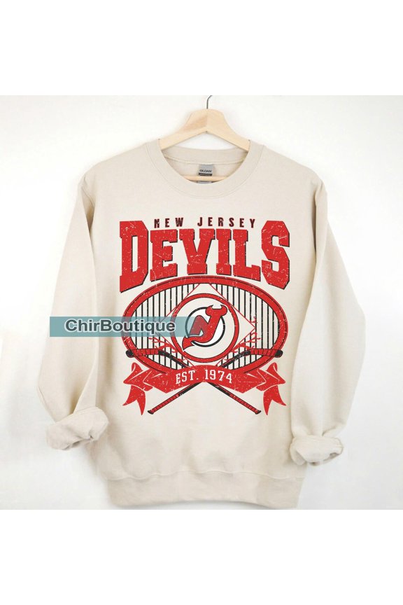 Vintage 90s New Jersey Hockey Shirt, New Jersey Hockey Gift ,Sand Color,Size M