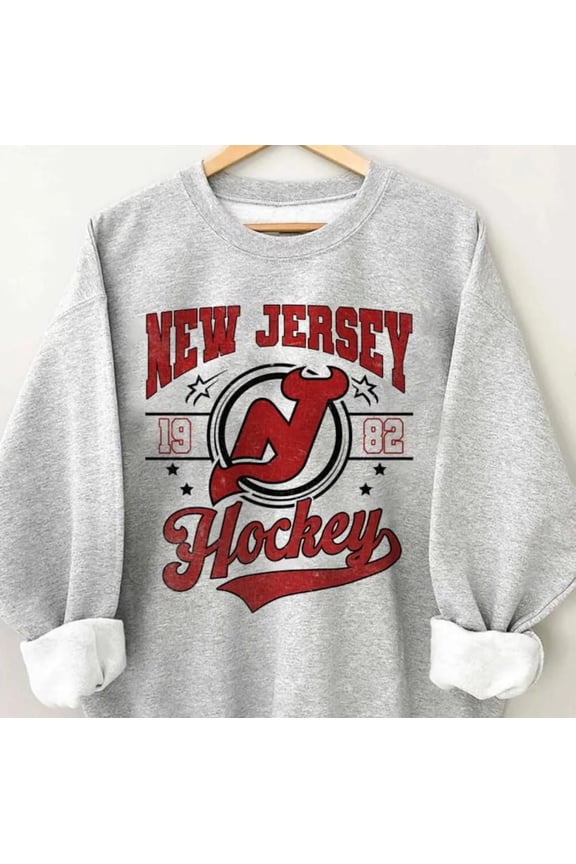 Vintage 90s New Jersey Hockey Sweatshirt, Hockey Fan Shirt, Retro New Jersey Ice Hockey Tee,Sport Grey Color,Size M