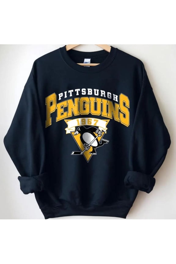 Vintage 90s Pittsburgh Hockey Sweatshirt, Pittsburgh Hockey Fan Shirt, Retro Penguins Ice Hockey Tee ,Black Color,Size 3XL
