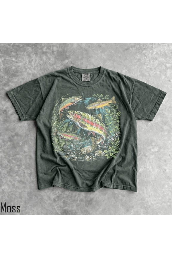 Vintage 90s River Wildlife T-Shirt, Men & Women's Unisex Graphic Tee, Vintage Rainbow Trout Tee, Fishing Shirt, Retro Fish Shirt, Nature Shirt