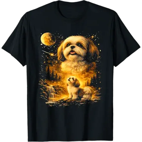 Vintage 90s Shih Tzu Howling at The Moon Funny Dog Graphic T-Shirt ...