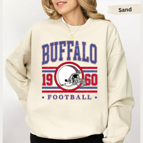 Vintage 90s Style Buffalo Football Sweatshirt, Buffalo Football Sweatshirt, New York Football Fan Gift, Game Day Shirt, Sunday Football,Sand Color,Size XL