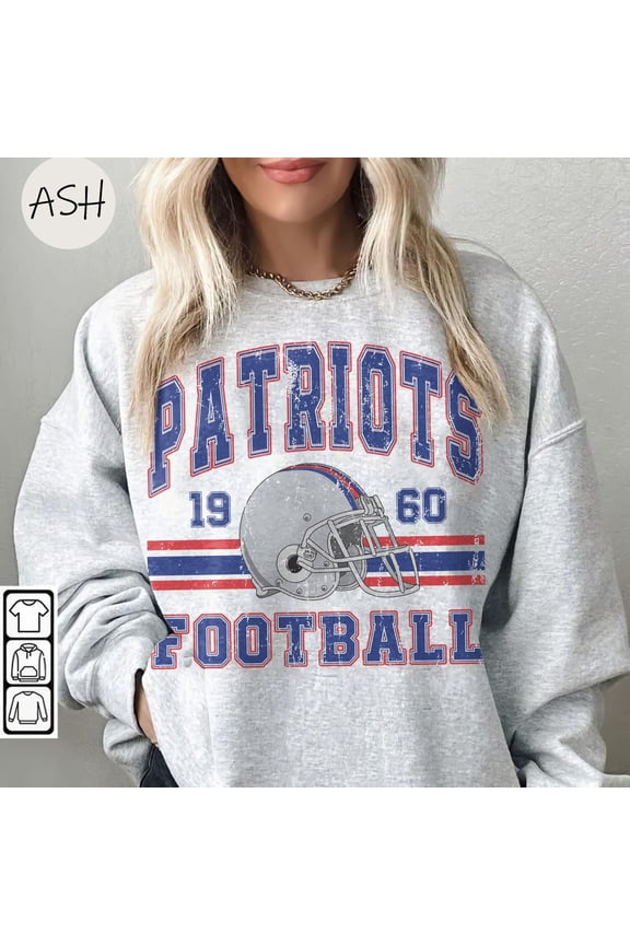 Vintage 90s Style New England Football Sweatshirt, Retro Game Day Crewneck, Patriot State Unisex Fan Shirt,Ash Grey Color,Size M