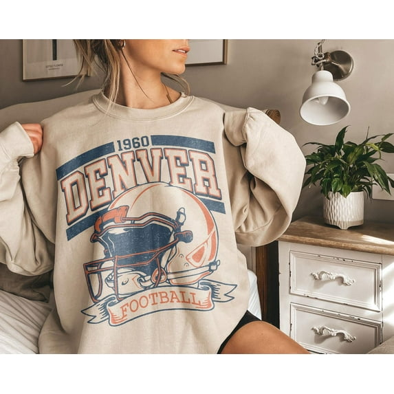 Vintage 90s Style Vintage Denver Football Style Sweatshirt ,Retro Denver Football Crewneck Shirt,Sand Color,Size L