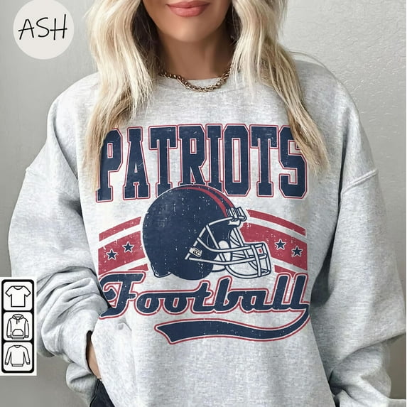 Vintage 90s StyleNew England Football Vintage Patriot Sweatshirt, Vintage New England Fan Gift Crewneck Fans Gift,Ash Color,Size 2XL