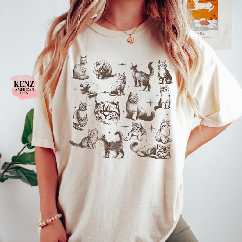 Vintage 90s Tattoo Cat Tshirt, Retro Kitten Nature Shirt, Cat Lovers