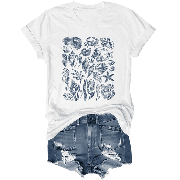 Vintage 90s Tattoo Sea Animal Shirt Funny Ocean Animal Graphic Tees For Women