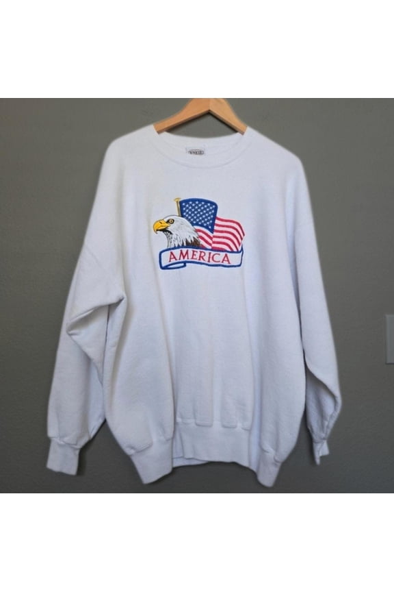 Vintage 90s USA American Eagle sweatshirt, 90s Patriotic embroidered american flag sweatshirt, 90s usa flag bald egle pullover sweater