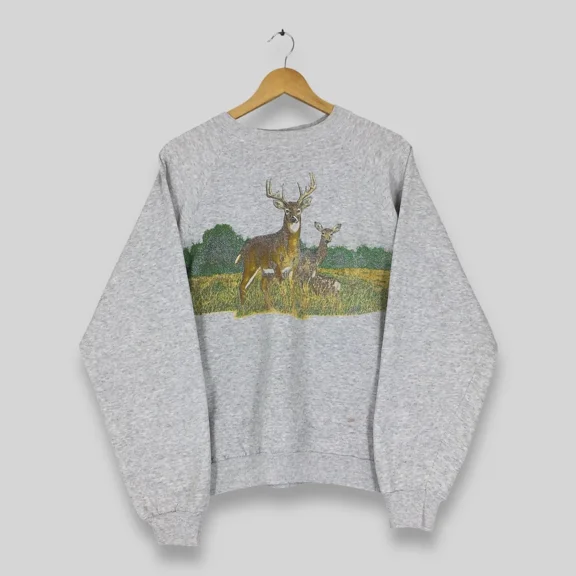 Vintage 90s White-Tailed Deer Wildlife Sweatshirt XL Animal Graphic Crewneck