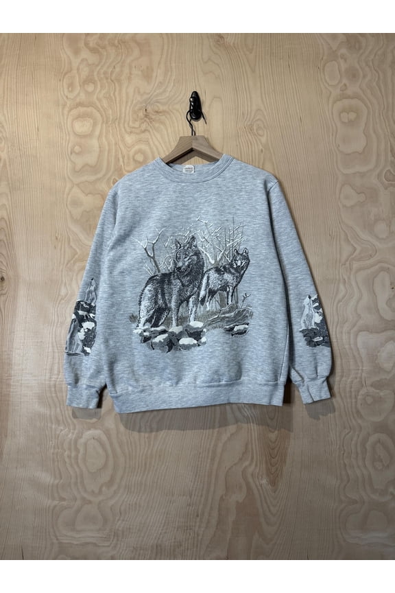 Vintage 90s Wolves Art Graphic Gray Crewneck Sweatshirt size Small/Medium