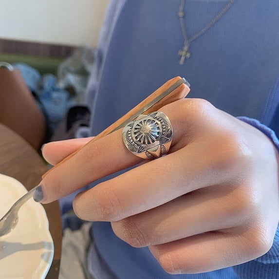 Vintage 925 Sterling Silver Ring, Adjustable Open Ring, Geometric Design, Women's Fashion Jewelry, Ideal Gift for Travel
