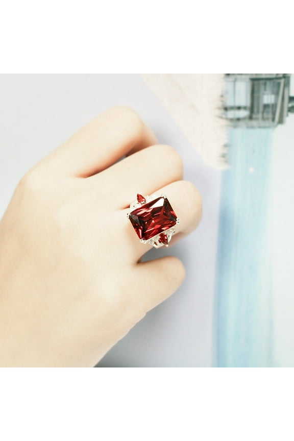 Vintage 925 Sterling Silver Ruby Ring Cocktail Rings Square Cut Red Gemstone Cubic Zirconia Anniversary Promise Ring  Halo Ring Eternity Engagement Wedding Band Ring for Women