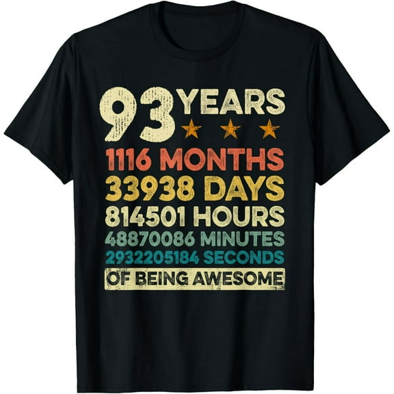 Vintage 93rd Birthday Gift 93 Years Old 1116 Months T-Shirt100% cotton