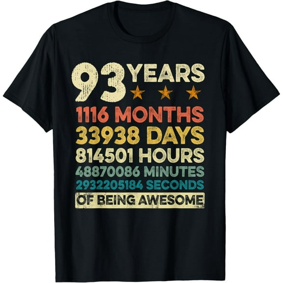 Vintage 93rd Birthday Gift 93 Years Old 1116 Months T-Shirt100% cotton