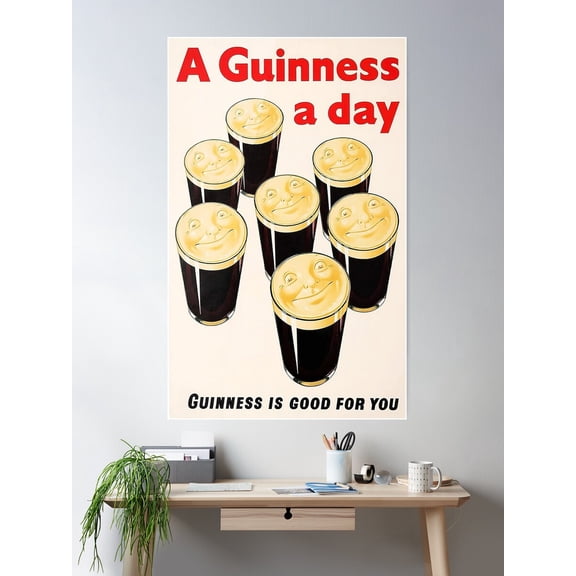 Vintage A Guinness A Day Drinks Poster Wall Art, Modern Wall Decor For Living Room Bedroom, 24x36 UNFRAMED