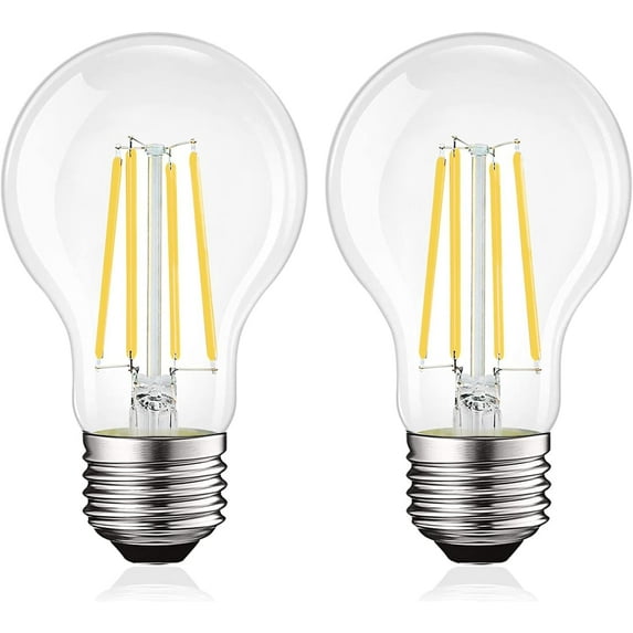 Vintage A19 LED Light Bulbs 100 Watt Equivalent, 1600 Lumens, 5000K Bright White, Dimmable Edison Light Bulbs, 12W, Damp Rated, UL Listed, Clear Glass Filament Bulb, E26 Medium Base (2 Pack)