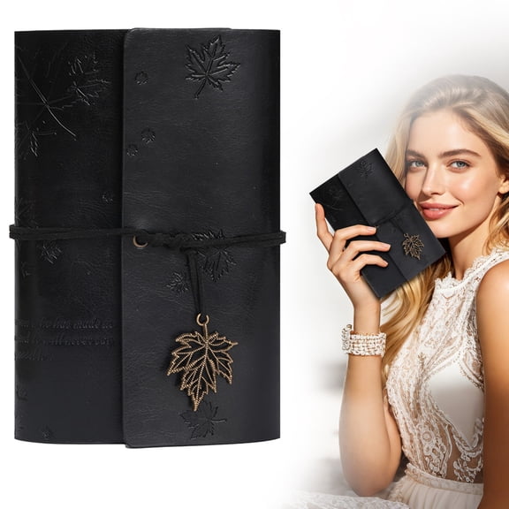 Vintage A6 Ring Bound Leather Travel Diary Notebook, Portable Pocket Journal With Paper Protector And Pockets, 80 Sheets Refillable Notepad For Daily Writing, Black