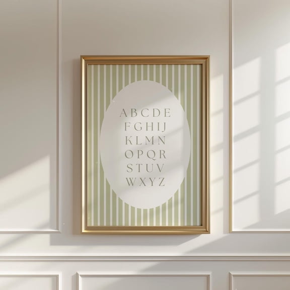 Vintage ABC Print Sage Striped Preppy Nursery Decor Unframed Canvas 8x10in