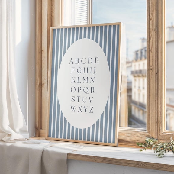 Vintage ABC Print Striped Preppy Nursery Decor Unframed Paper Print
