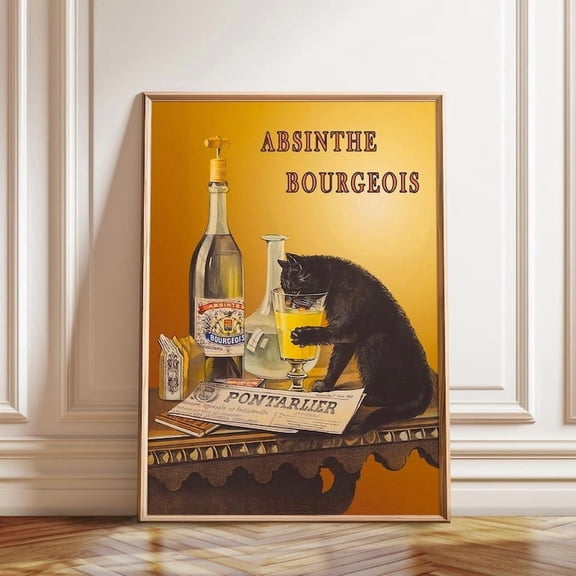 Vintage Absinthe Black Cat Wall Art , Poster Print Only