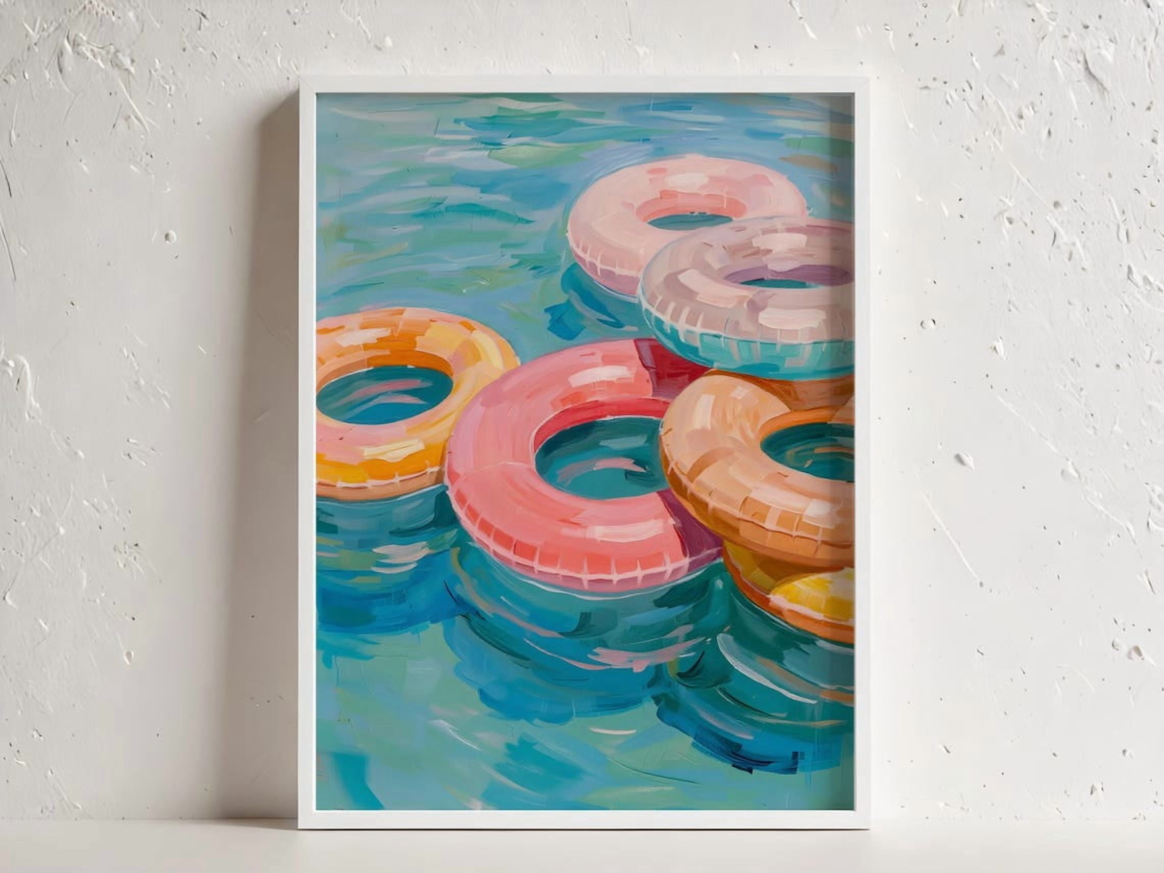Vintage Abstract Beach Poster, Colorful Coastal, Summer Inner Tube ...