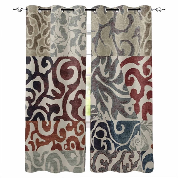 Vintage Abstract Black Out Curtains 63 Inch Long, Room Darkening Draperies Curtains Panels, Retro Classic Pattern Texture Light Brown Thermal Curtain for Bedroom Living Room 52"x63" 2 Panels