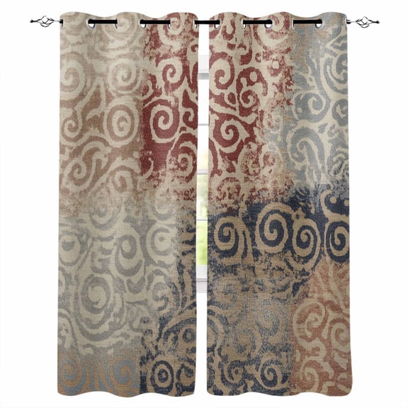 Vintage Abstract Blackout Curtains 90 Inch Length 2 Panels Set for Living Room Bedroom, Retro Classic Pattern Texture Brown Privacy Window Treatment Thermal Insulated Black Out Drapes 52"x90"