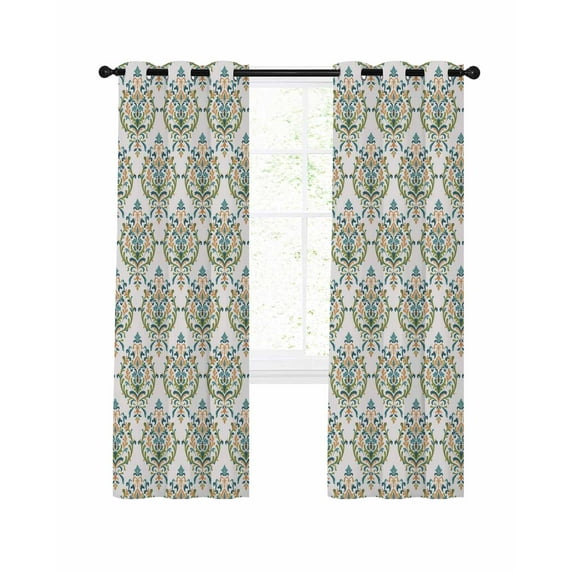 Vintage Abstract Blackout Curtains, Light Blocking Print Window Curtains, Retro Floral Texture Green Thermal Insulated Window Drapes for Living Room Kitchen Cafe 2 Panels, 84"W x 63"L