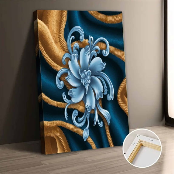 Vintage Abstract Blue Flower Canvas Wall Art Print For Bedroom Living Room Decor